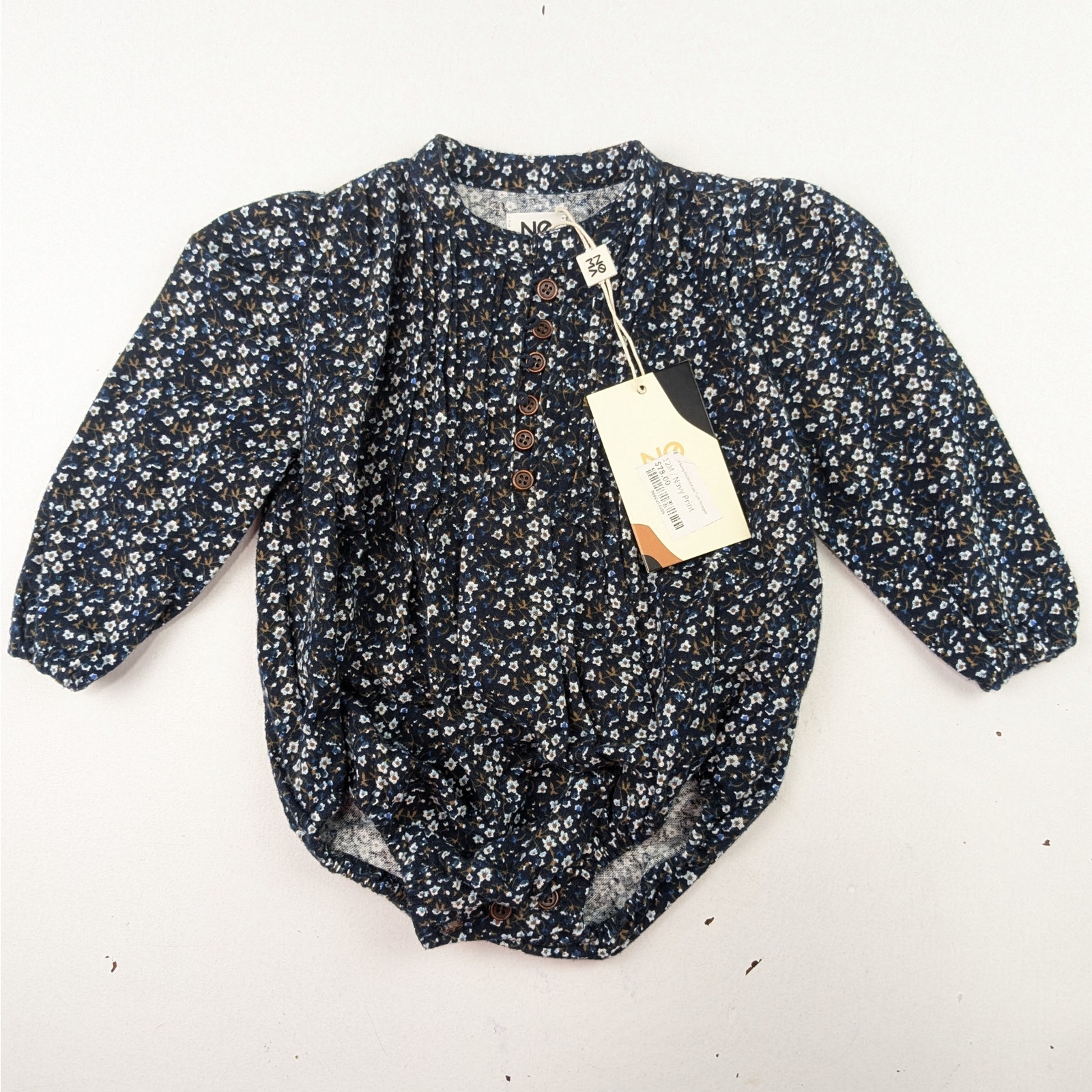 Noma Navy Floral Mini Tuck Long Sleeve Romper - 12m